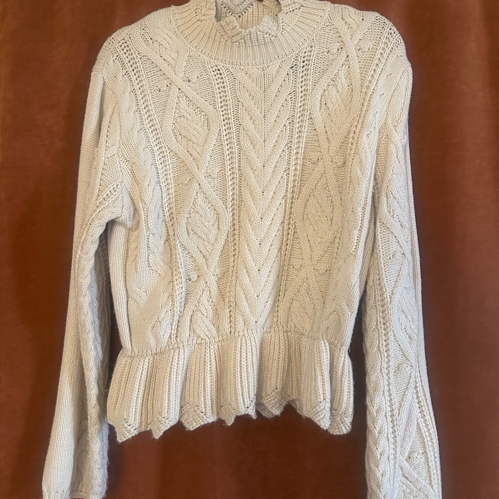 Elegant Cream Peplum Cable Knit Sweater